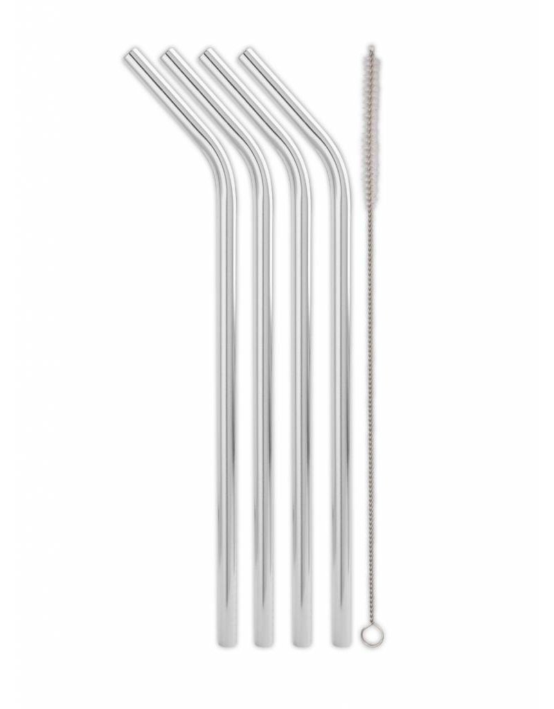 Trinkhalm Edelstahl, gebogen, (4 St. & Bürste), 24cm