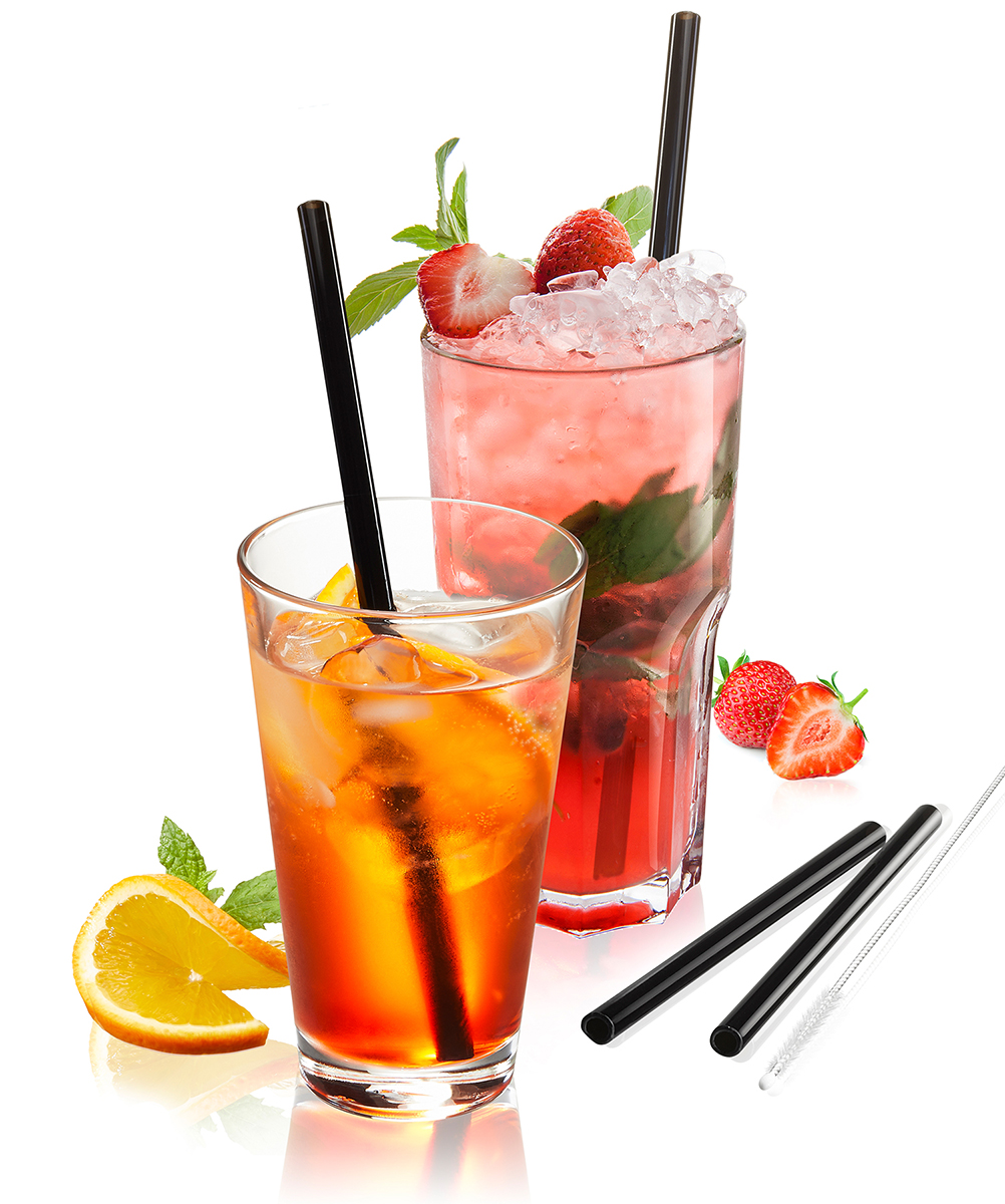 Trinkhalm Glas, FUTURE (4St. & Bürste),  23 cm, schwarz