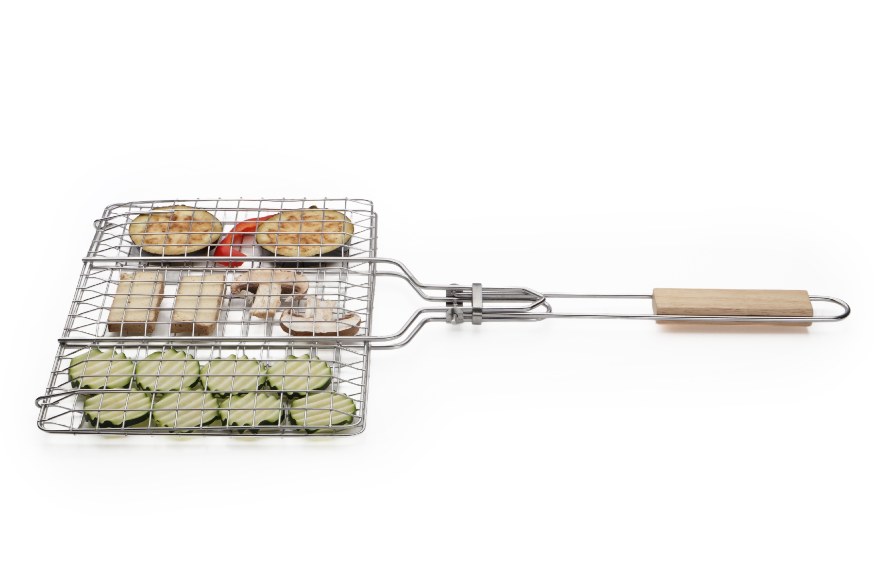 Grillgitter aus Edelstahl mit Holzgriff,