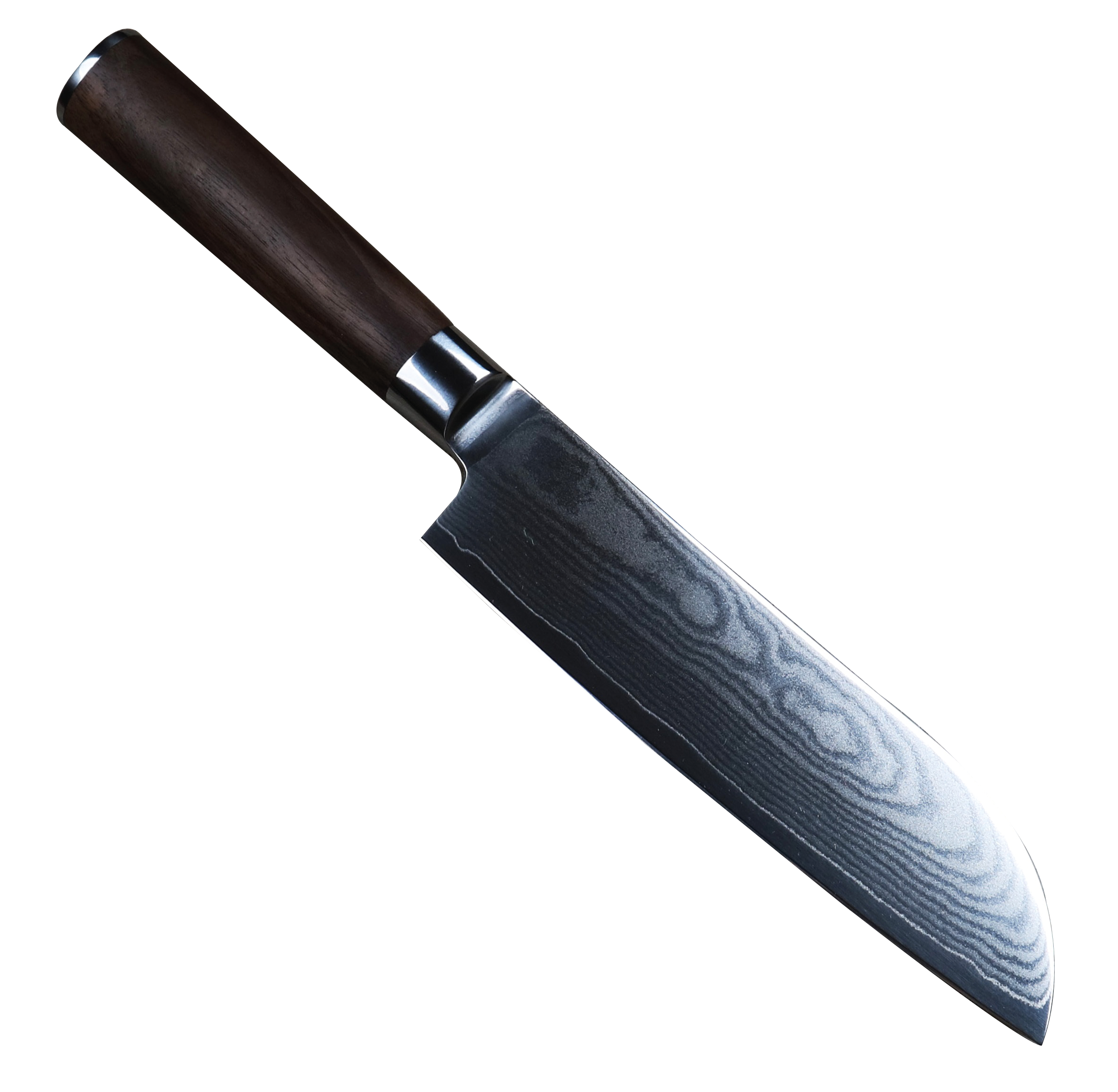 Santoku Messer Damascus mit Walnuss Griff 18cm